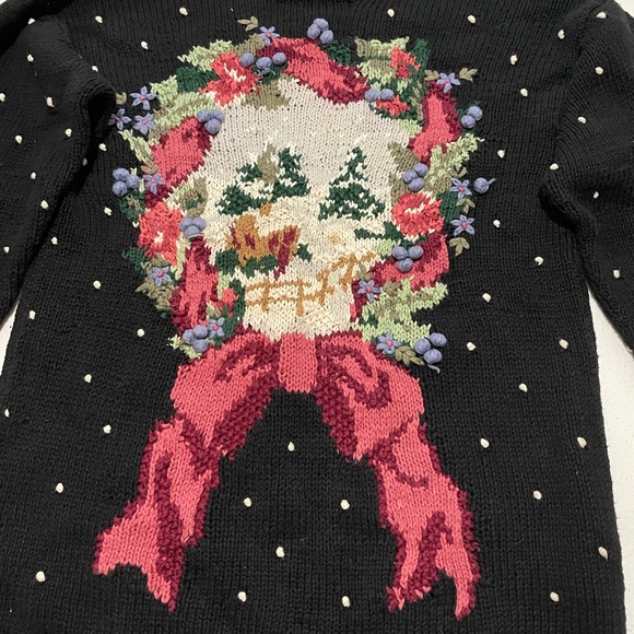 Vintage Susan Bristol 1994 Christmas Wreath Polkadot Ugly Sweater Black Large - Picture 4 of 11